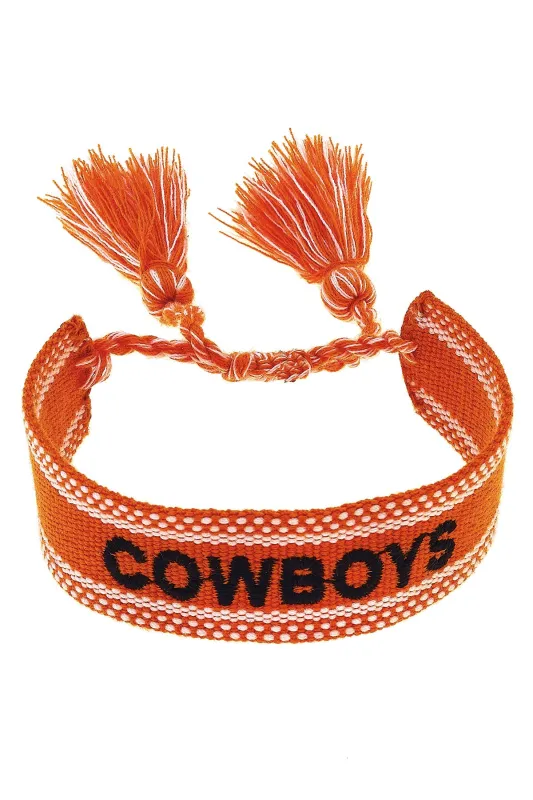 Oklahoma State Cowboys Woven Tassel Bracelet in Orange/Black/White sold by Canvas Style