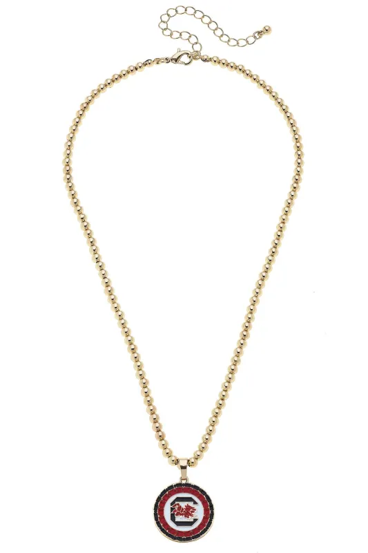 South Carolina Gamecocks Pave Disc Necklace in Shiny Gold sold by Canvas Style