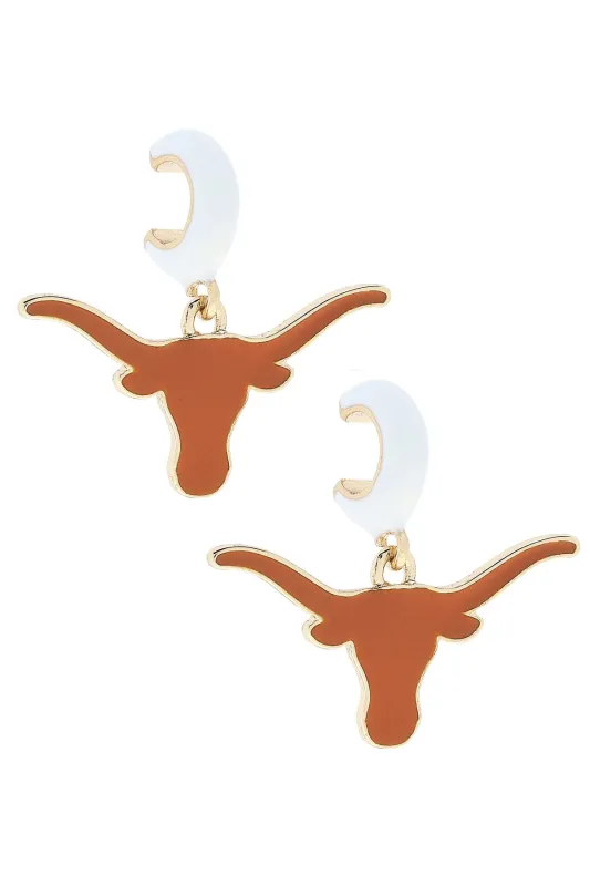 Texas Longhorns Enamel Logo Huggie Hoop Earrings in White sold by Canvas Style
