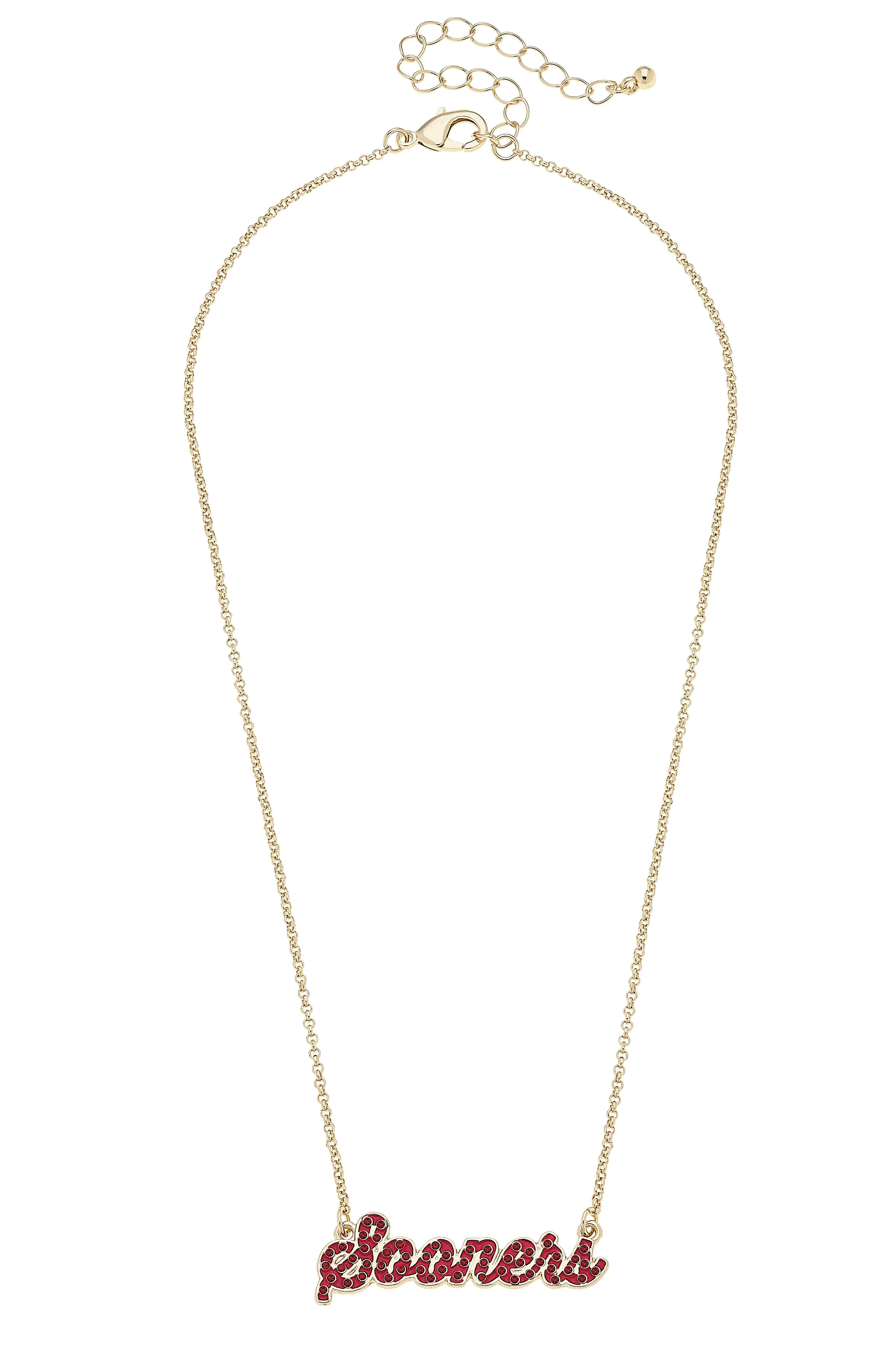 Oklahoma Sooners Pave Autograph Enamel Necklace - FINAL SALE sold by Canvas Style