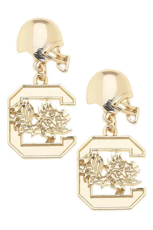 South Carolina Gamecocks Logo Helmet Earrings in Shiny Gold sold by Canvas Style