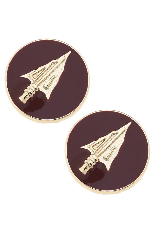 Florida State Seminoles Logo Circle Stud Earrings in Garnet/Shiny Gold sold by Canvas Style