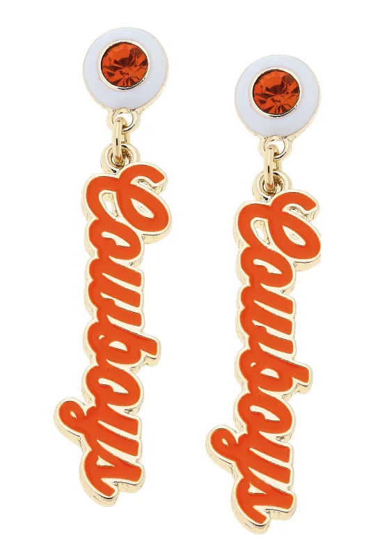 Oklahoma State Cowboys Autograph Enamel Earrings in Orange sold by Canvas Style