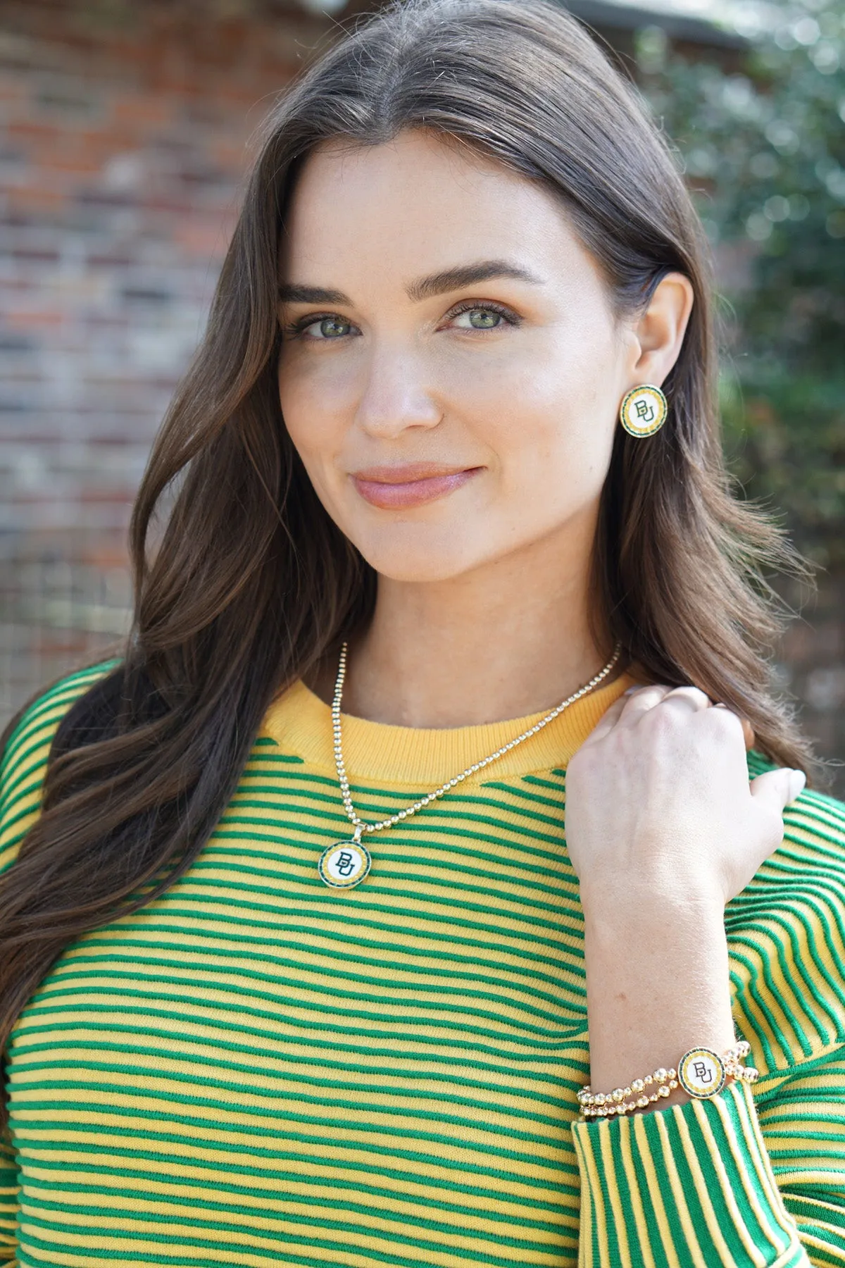 Baylor Bears Pave Disc 2-Row Ball Bead Stretch Bracelet in Shiny Gold sold by Canvas Style product image thumbnail 2