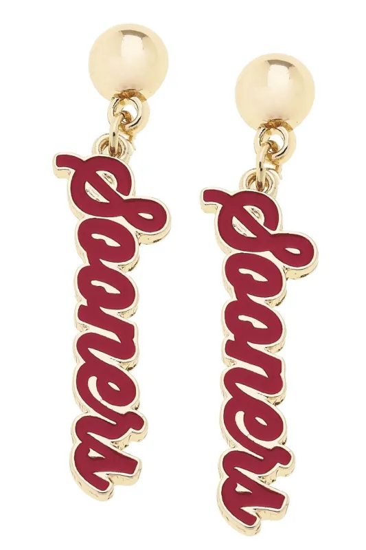 Oklahoma Sooners Enamel Script Earring in Shiny Gold sold by Canvas Style