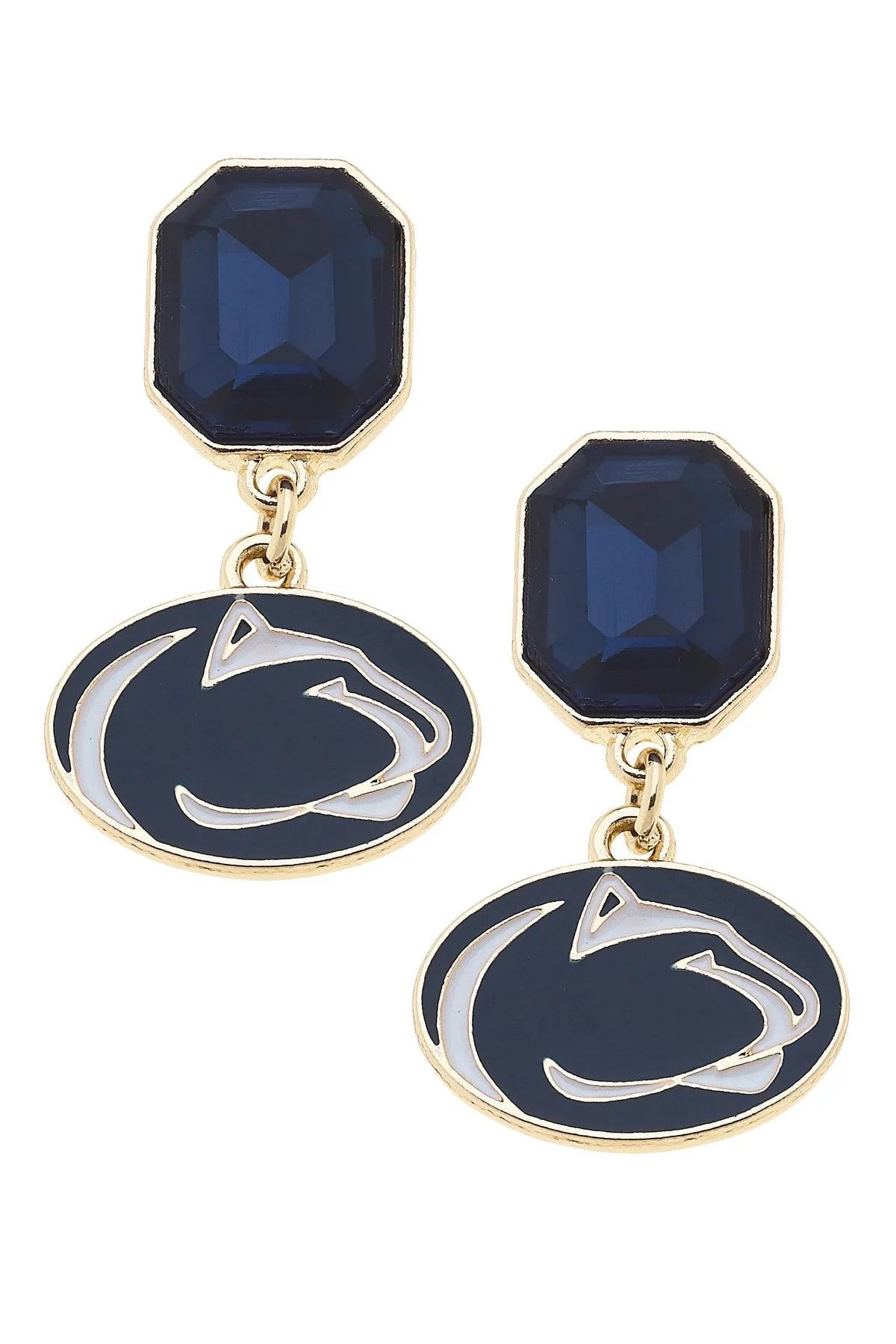 Penn State Nittany Lions Rhinestone Enamel Logo Earrings in Shiny Gold sold by Canvas Style