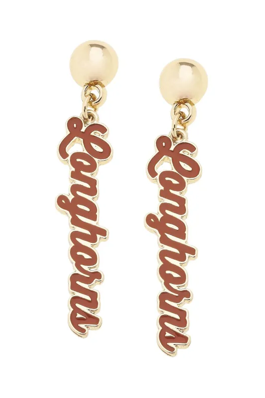 Texas Longhorns Enamel Script Earring in Shiny Gold sold by Canvas Style