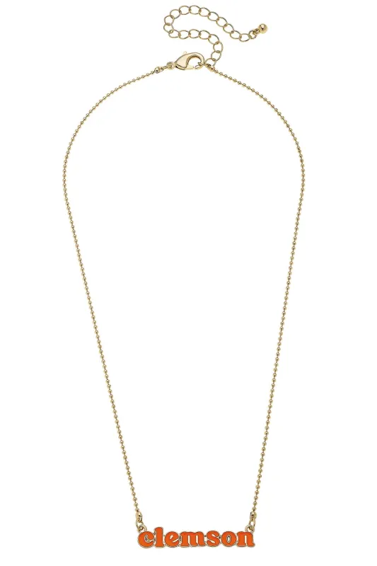Clemson Tigers Slogan Necklace in Orange/Shiny Gold sold by Canvas Style