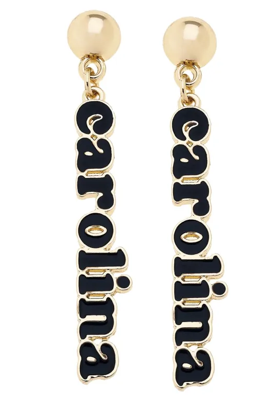 South Carolina Gamecocks Slogan Earrings in Black/Shiny Gold sold by Canvas Style