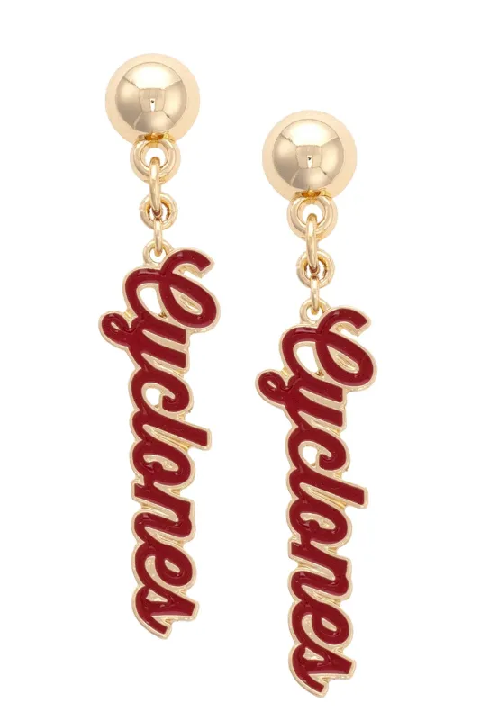 Iowa State Cyclones Enamel Script Earring in Shiny Gold sold by Canvas Style