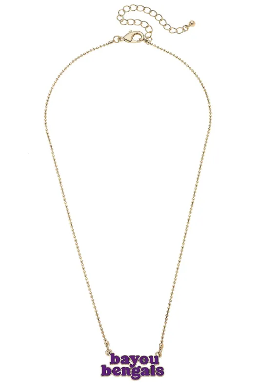 LSU Tigers Slogan Necklace in Purple/Shiny Gold sold by Canvas Style