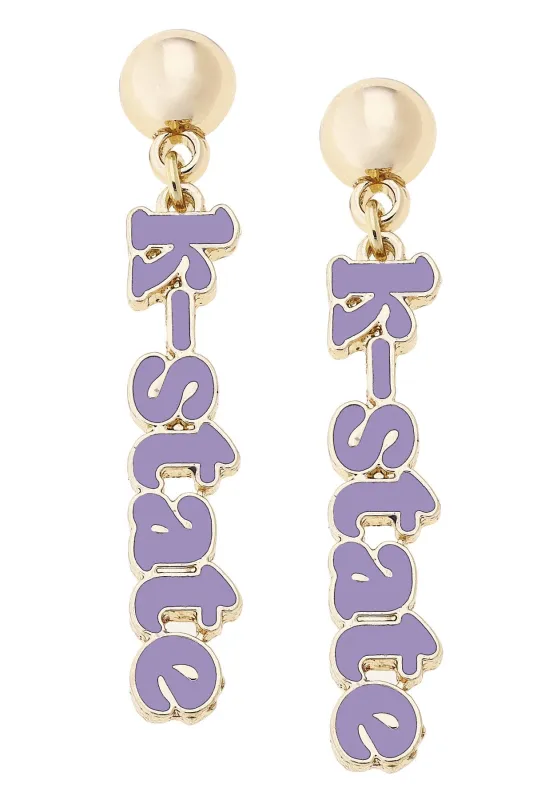 Kansas State Wildcats Slogan Earrings in Lilac/Shiny Gold sold by Canvas Style