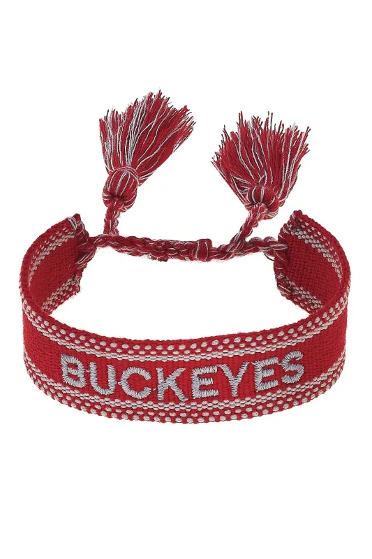 Ohio State Buckeyes Woven Tassel Bracelet in Red/White sold by Canvas Style