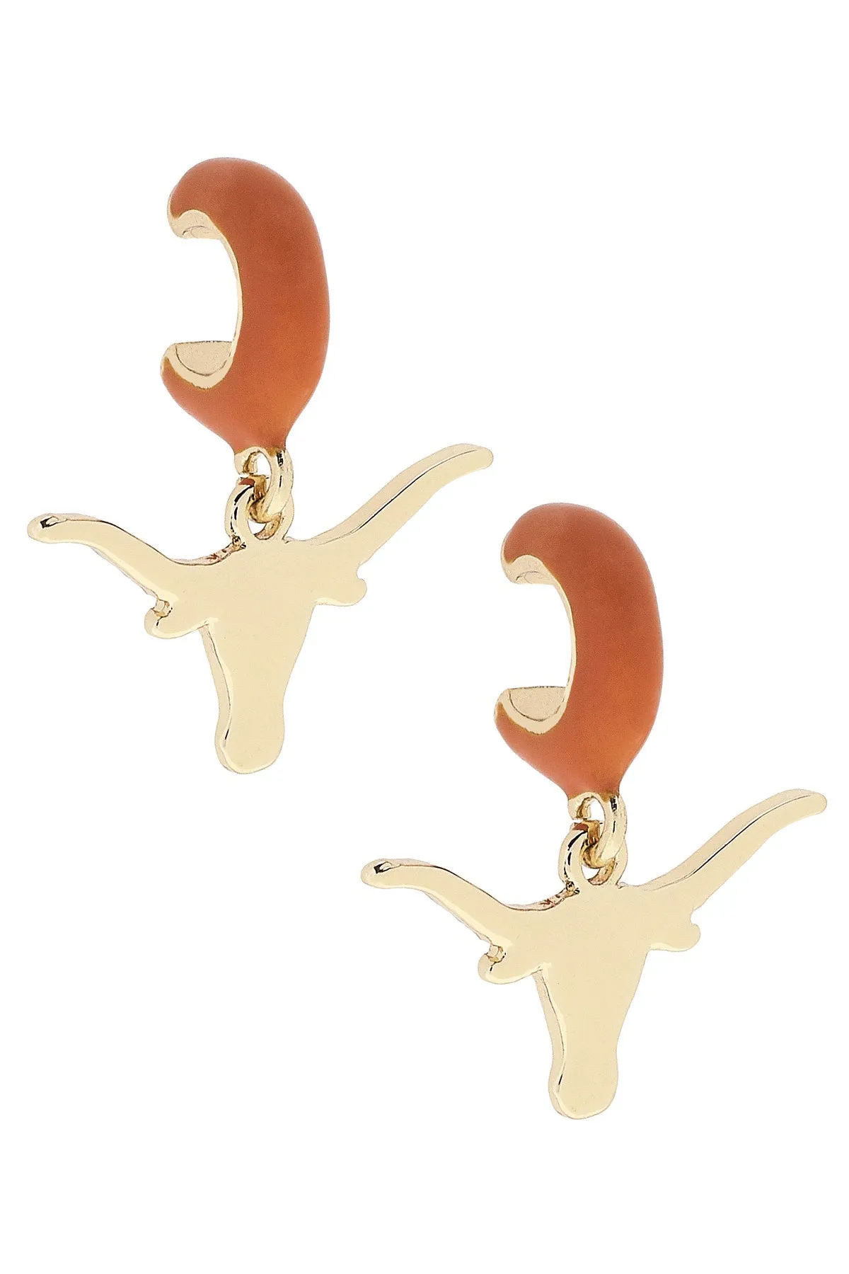 Texas Longhorns Logo Huggie Hoop Earrings in Burnt Orange/Shiny Gold sold by Canvas Style