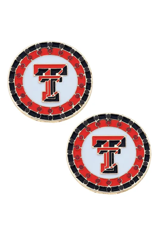 Texas Tech Red Raiders Pave Disc Stud Earrings in Red/Black/White sold by Canvas Style