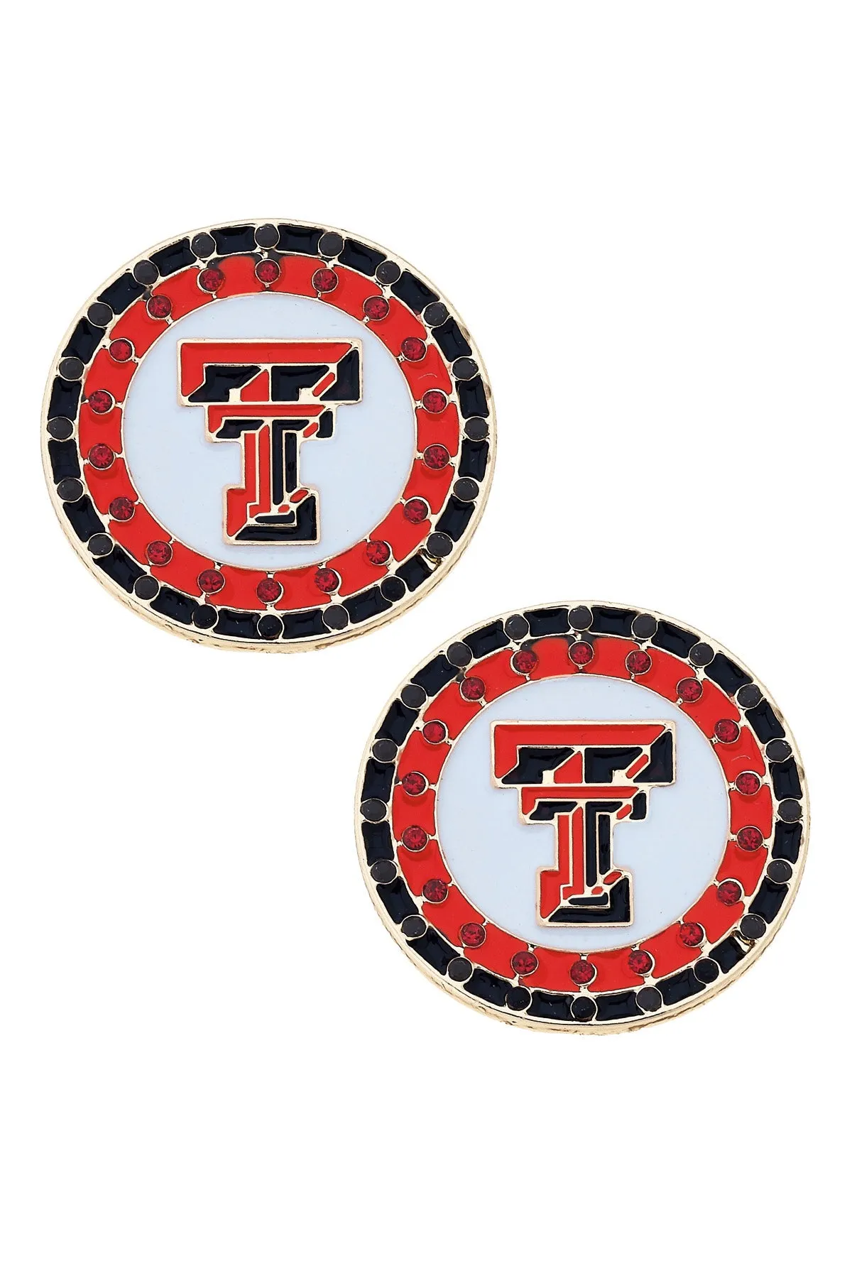 Texas Tech Red Raiders Pave Disc Stud Earrings in Red/Black/White sold by Canvas Style