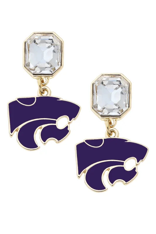 Kansas State Wildcats Rhinestone Enamel Logo Earrings in Shiny Gold sold by Canvas Style