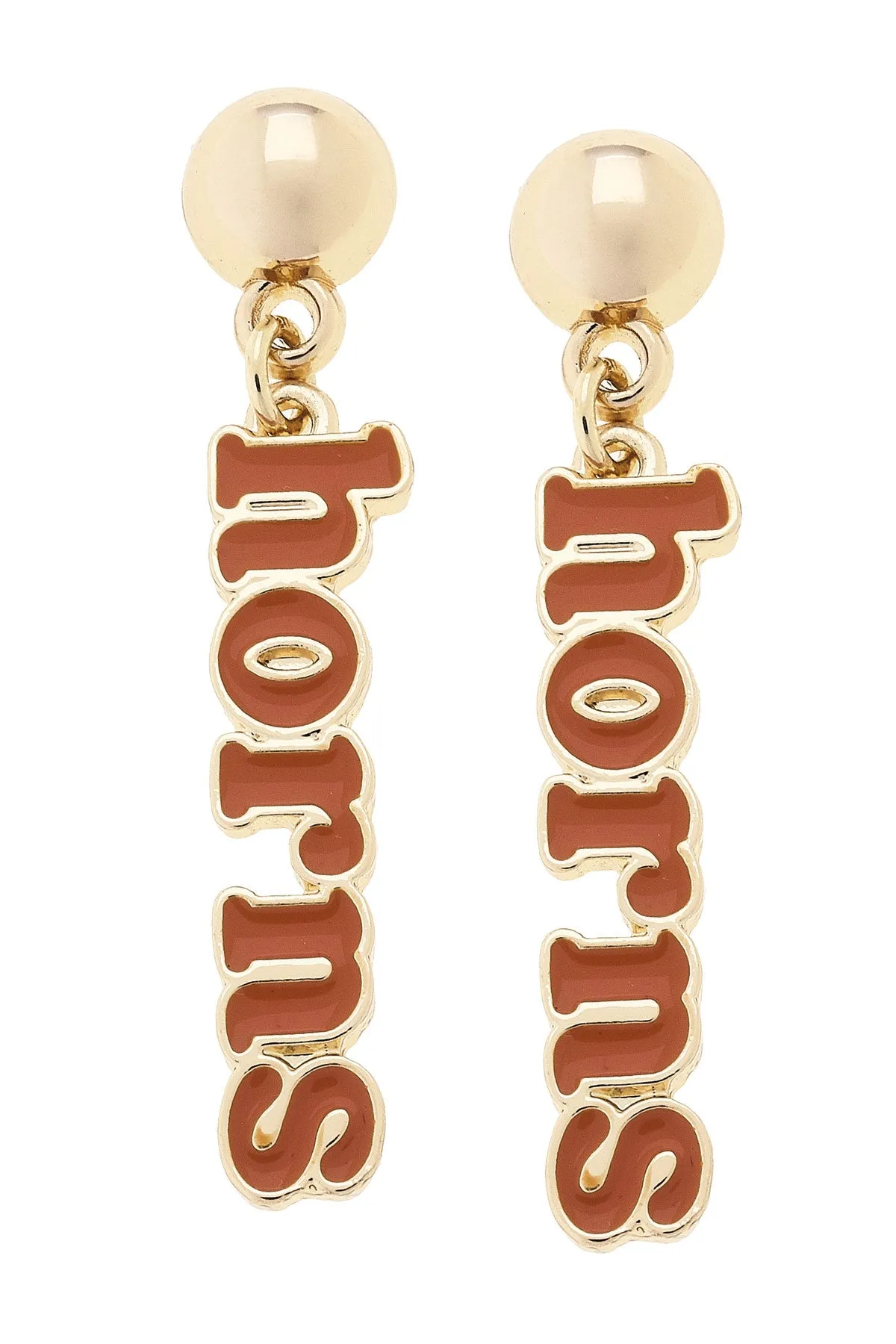Texas Longhorns Slogan Earrings in Burnt Orange/Shiny Gold sold by Canvas Style