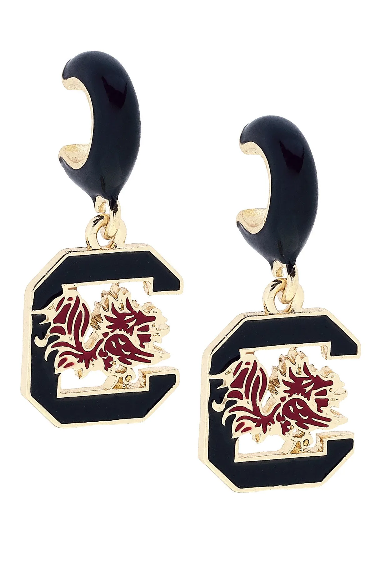 South Carolina Gamecocks Enamel Logo Huggie Hoop Earrings in Black sold by Canvas Style