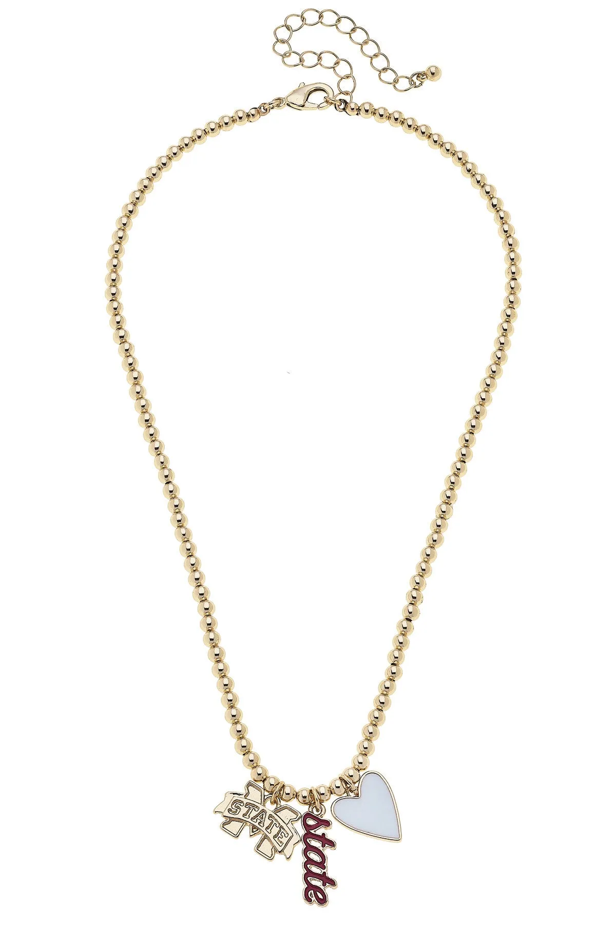 Mississippi State Bulldogs Ball Bead Charm Necklace in Shiny Gold sold by Canvas Style