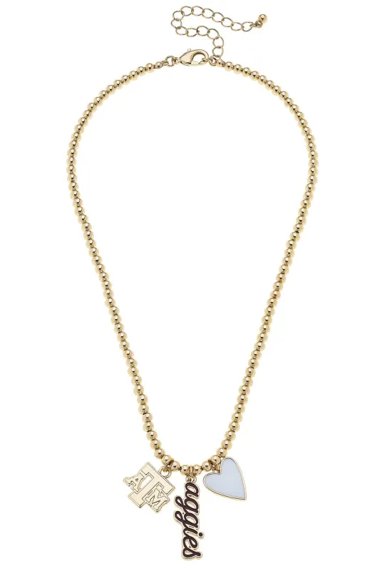 Texas A&M Aggies Ball Bead Charm Necklace in Shiny Gold sold by Canvas Style