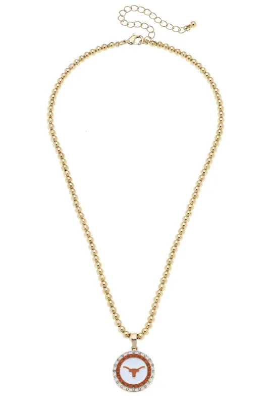 Texas Longhorns Pave Disc Necklace in Shiny Gold sold by Canvas Style