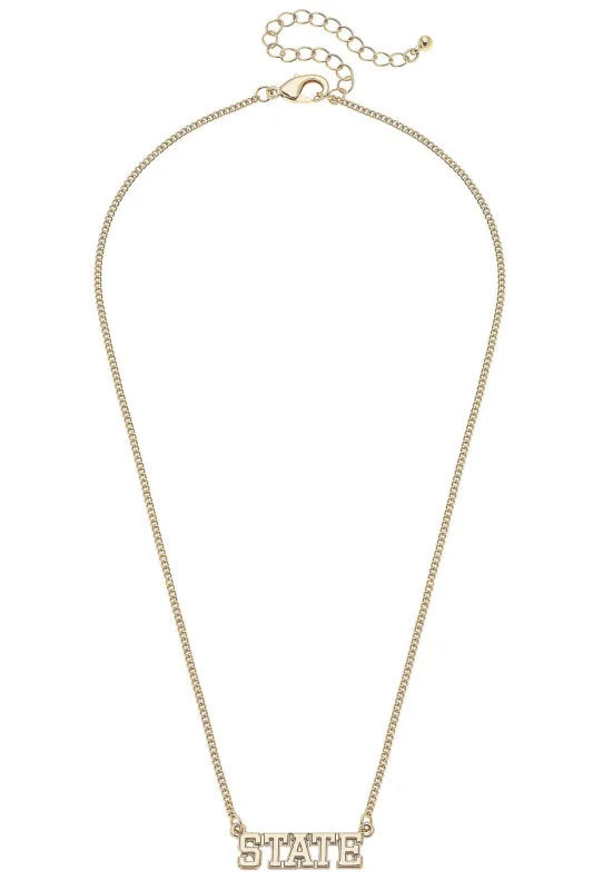 Mississippi State Bulldogs Varsity Outline Necklace in Shiny Gold sold by Canvas Style