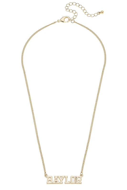 Baylor Bears Varsity Outline Necklace in Shiny Gold sold by Canvas Style