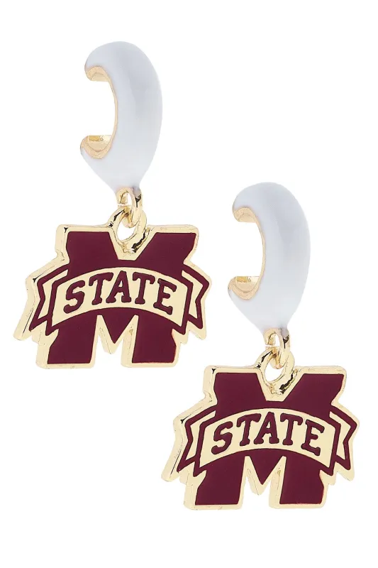 Mississippi State Bulldogs Enamel Logo Huggie Hoop Earrings in White sold by Canvas Style