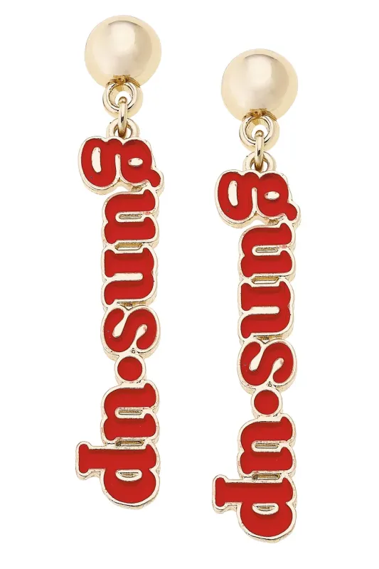 Texas Tech Red Raiders Slogan Earrings in Red/Shiny Gold sold by Canvas Style