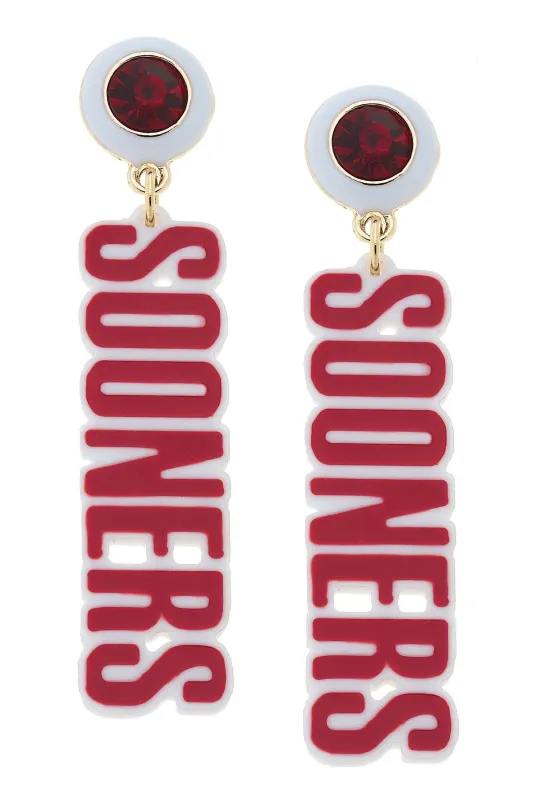 Oklahoma Sooners Resin Block Letter Earrings in Crimson sold by Canvas Style
