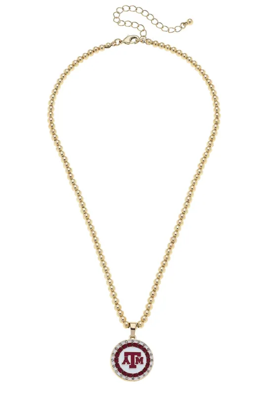 Texas A&M Aggies Pave Disc Necklace in Shiny Gold sold by Canvas Style