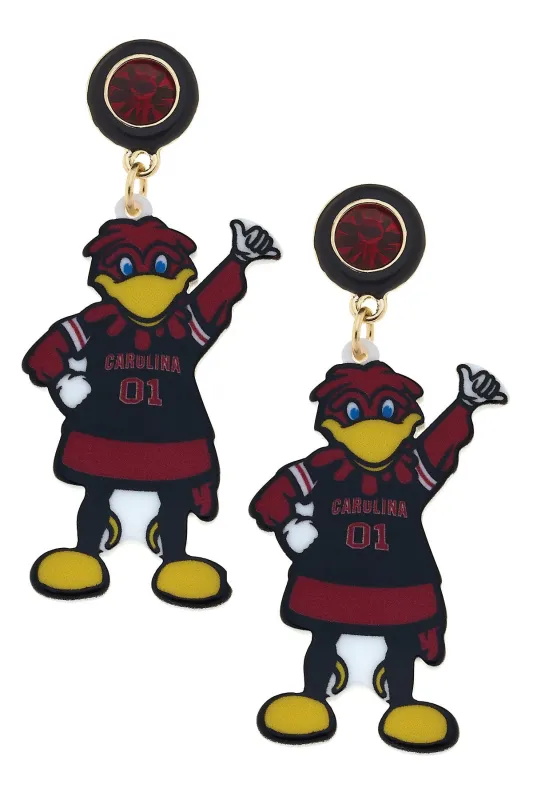 South Carolina Cocky Gamecock Resin Mascot Earrings in Garnet/Black sold by Canvas Style