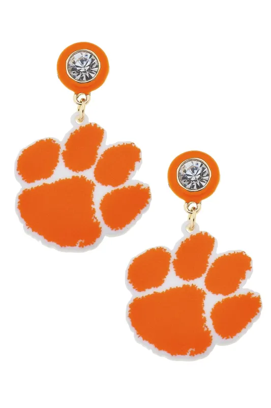 Clemson Tiger Paw Resin Earrings in Orange/White sold by Canvas Style