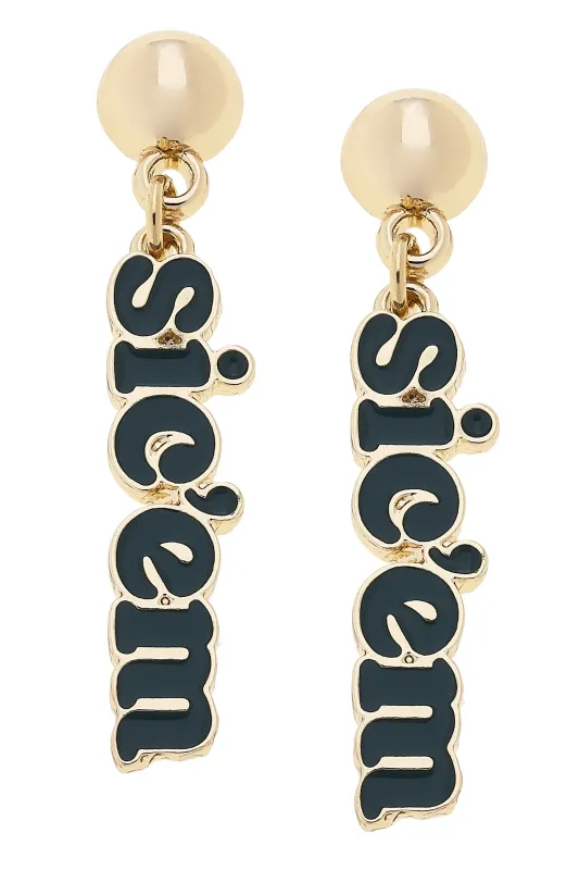Baylor Bears Slogan Earrings in Green/Shiny Gold sold by Canvas Style