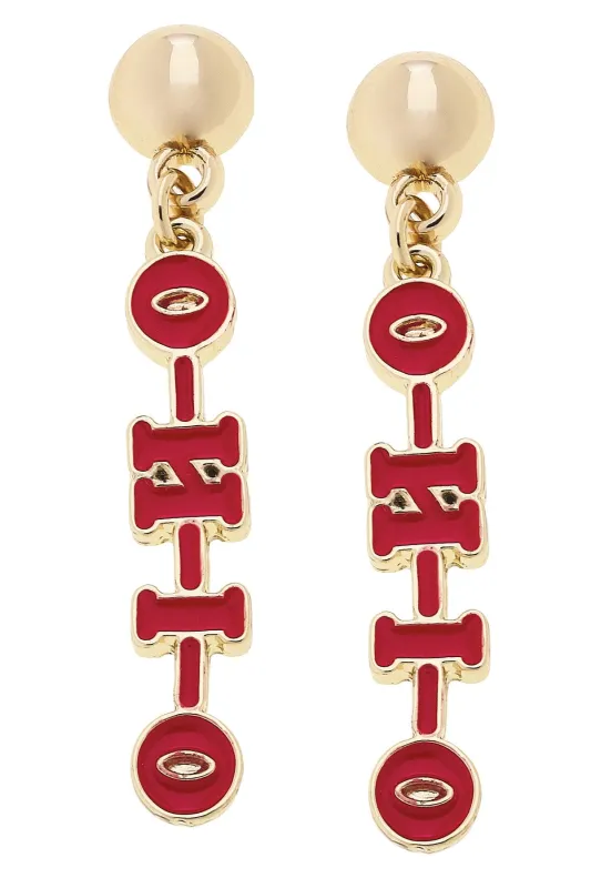 Ohio State Buckeyes Slogan Earrings in Red/Shiny Gold sold by Canvas Style