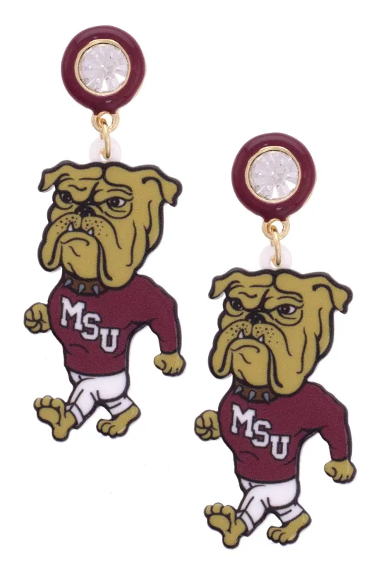 Mississippi State Bully Bulldog Resin Mascot Earrings in Maroon sold by Canvas Style