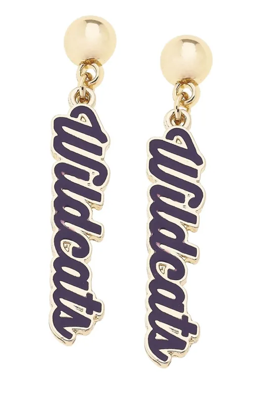 Kansas State Wildcats Enamel Script Earring in Shiny Gold sold by Canvas Style