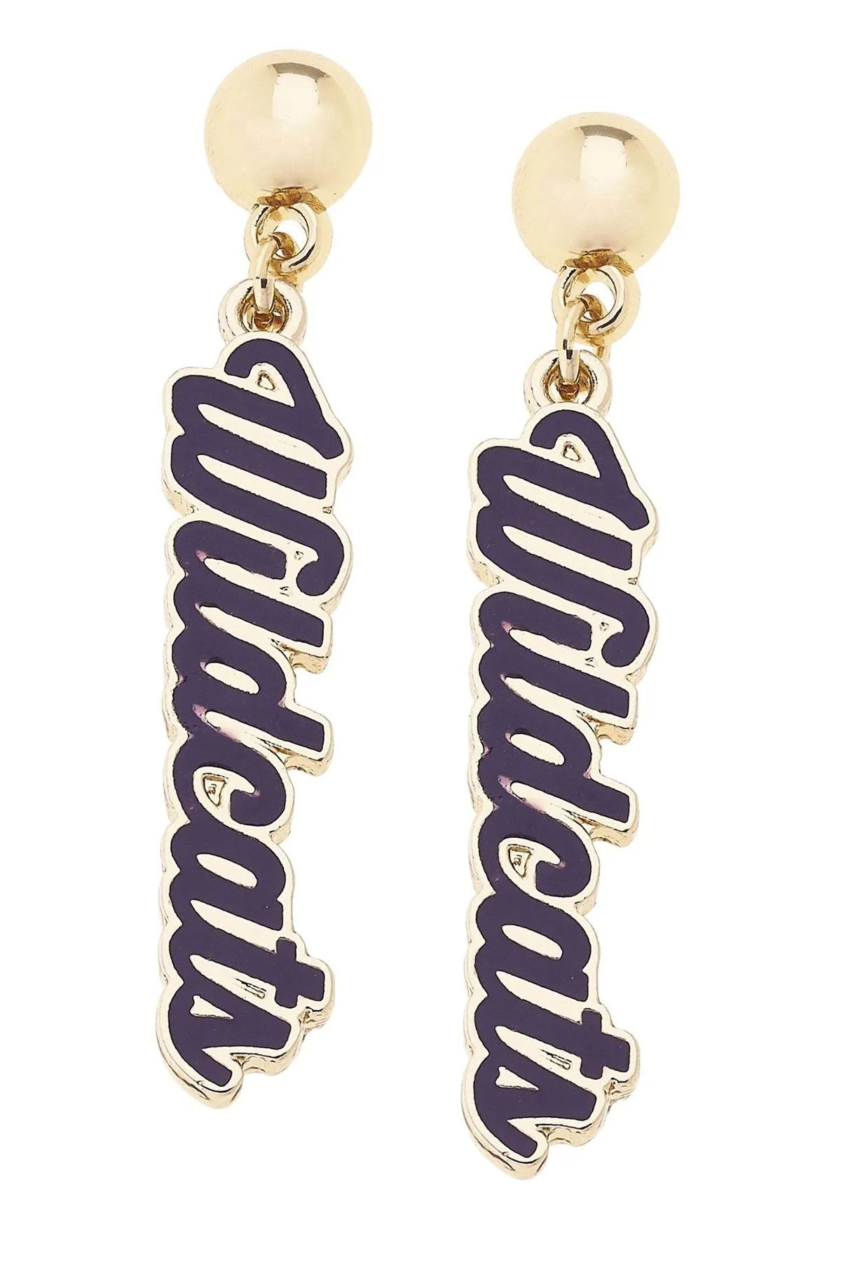 Kansas State Wildcats Enamel Script Earring in Shiny Gold sold by Canvas Style