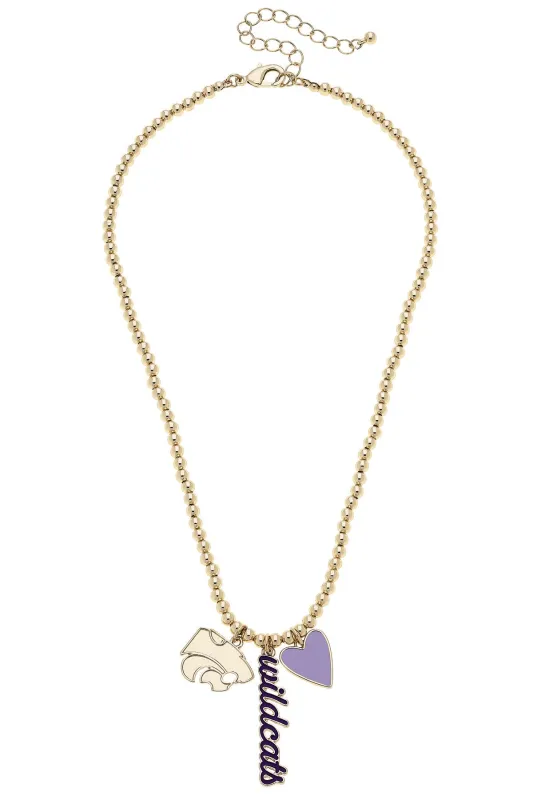 Kansas State Wildcats Ball Bead Charm Necklace in Shiny Gold sold by Canvas Style
