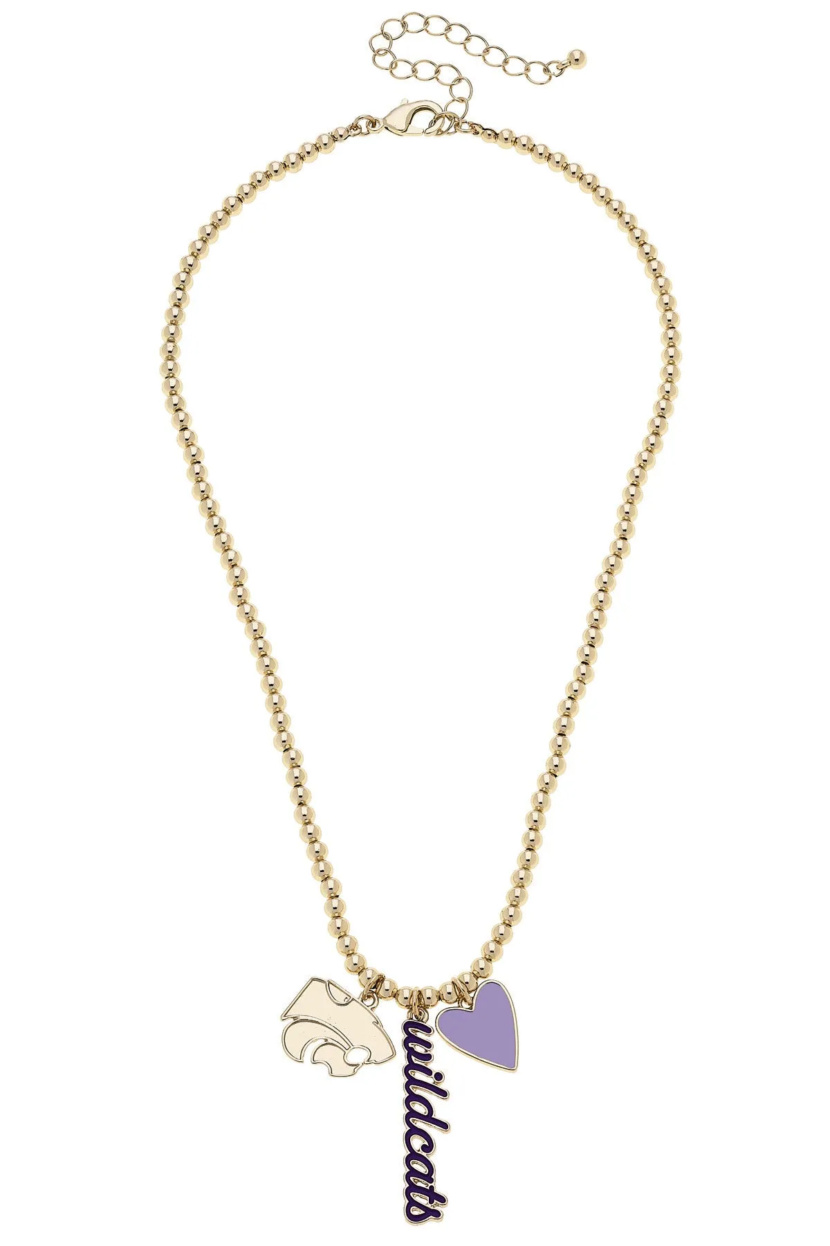 Kansas State Wildcats Ball Bead Charm Necklace in Shiny Gold sold by Canvas Style
