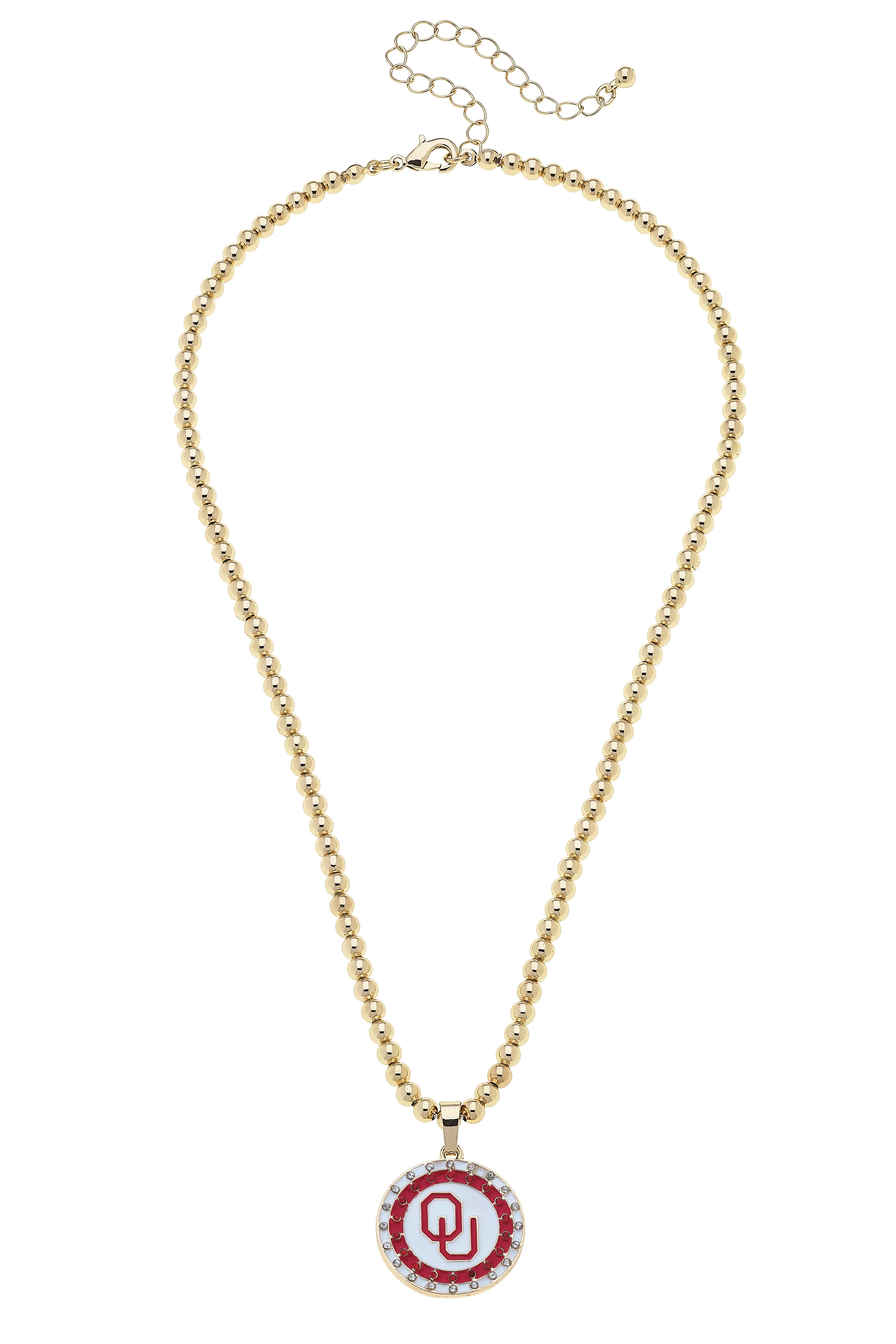 Oklahoma Sooners Pave Disc Necklace in Shiny Gold sold by Canvas Style