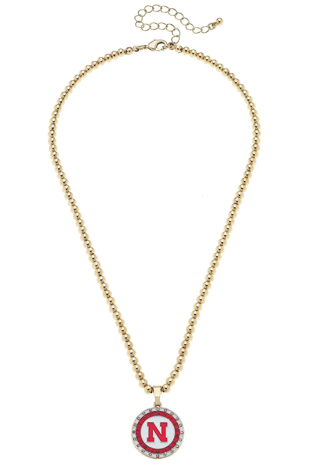 Nebraska Huskers Pave Disc Necklace in Shiny Gold sold by Canvas Style