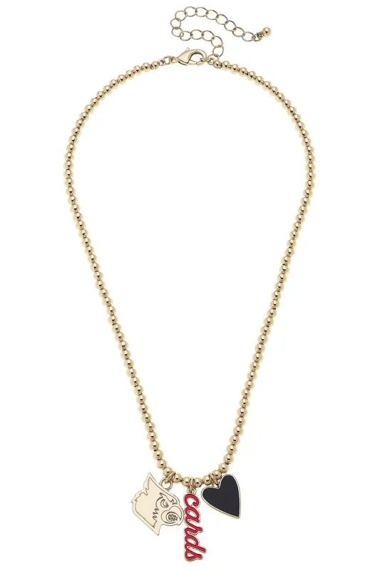 Louisville Cardinals Ball Bead Charm Necklace in Shiny Gold sold by Canvas Style