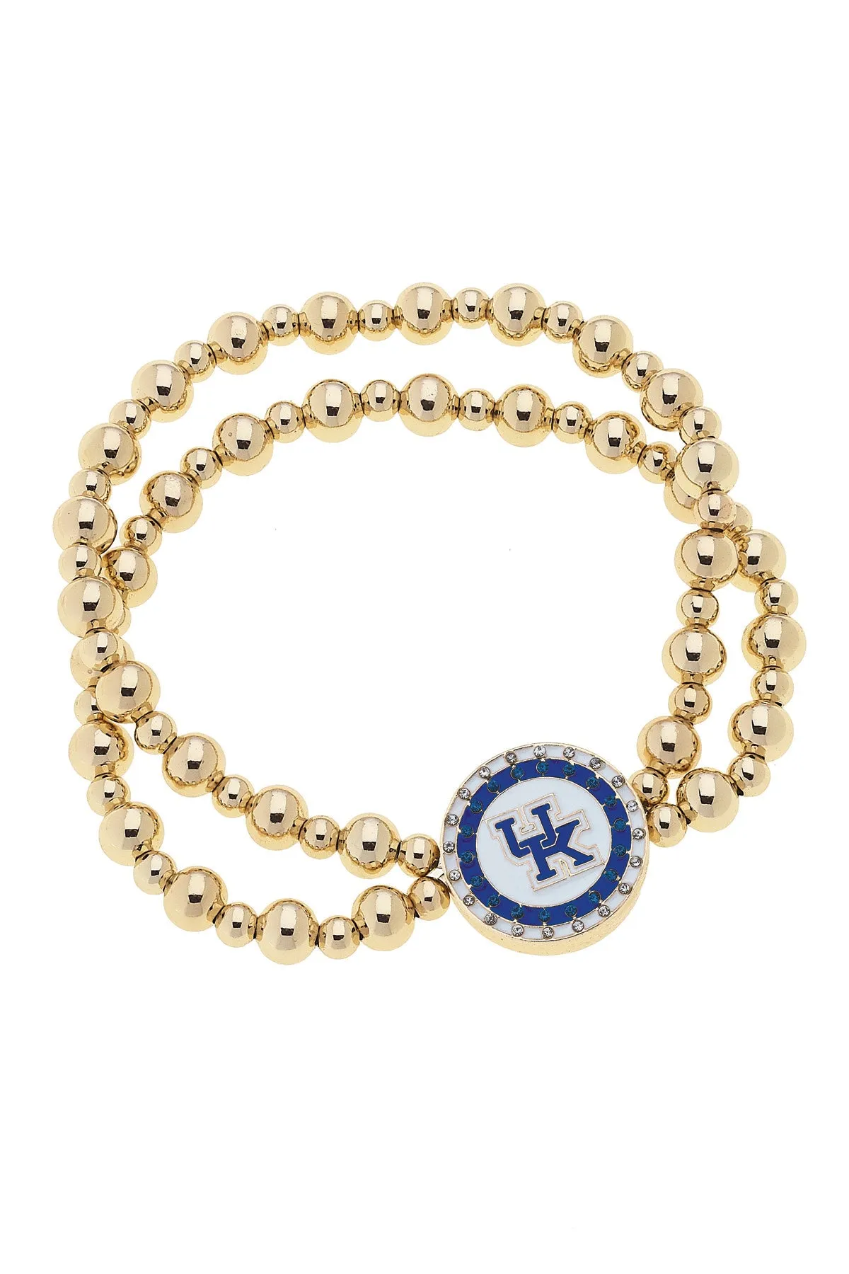 Kentucky Wildcats Pave Disc 2-Row Ball Bead Stretch Bracelet in Shiny Gold sold by Canvas Style