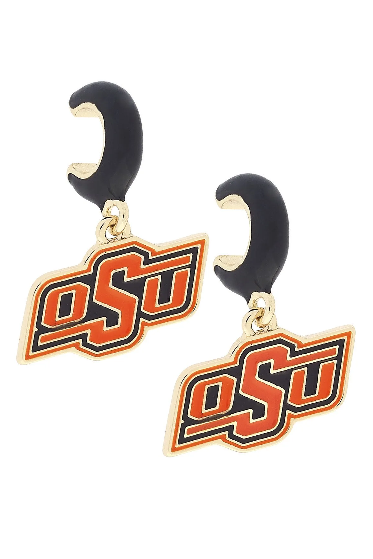 Oklahoma State Cowboys Enamel Logo Huggie Hoop Earrings in Black sold by Canvas Style