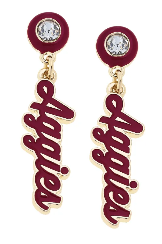 Texas A&M Aggies Autograph Enamel Earrings in Maroon sold by Canvas Style