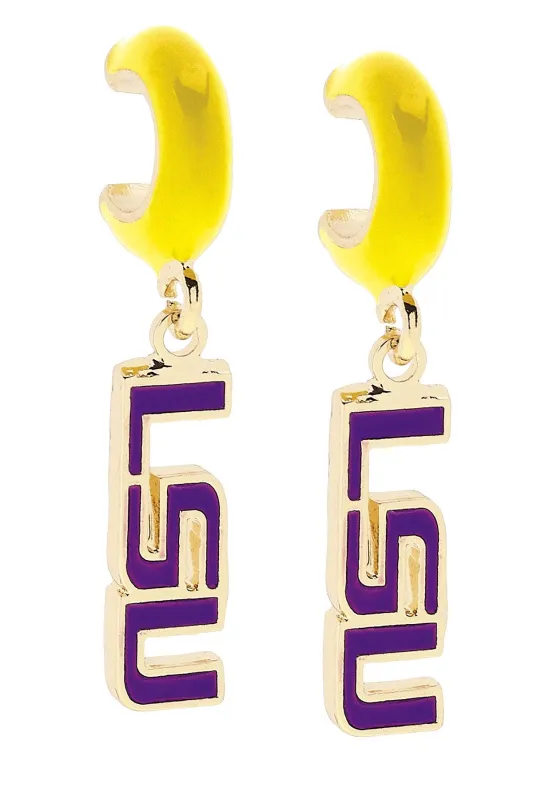 LSU Tigers Enamel Logo Huggie Hoop Earrings in Gold sold by Canvas Style