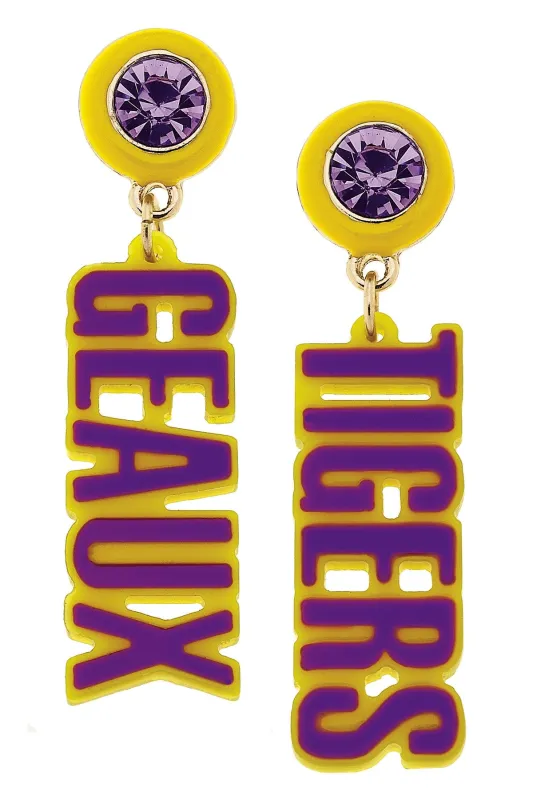 LSU Tigers Resin Block Letter Earrings in Purple sold by Canvas Style