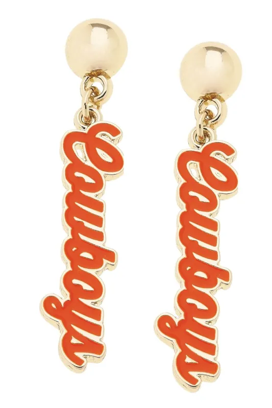 Oklahoma State Cowboys Enamel Script Earring in Shiny Gold sold by Canvas Style